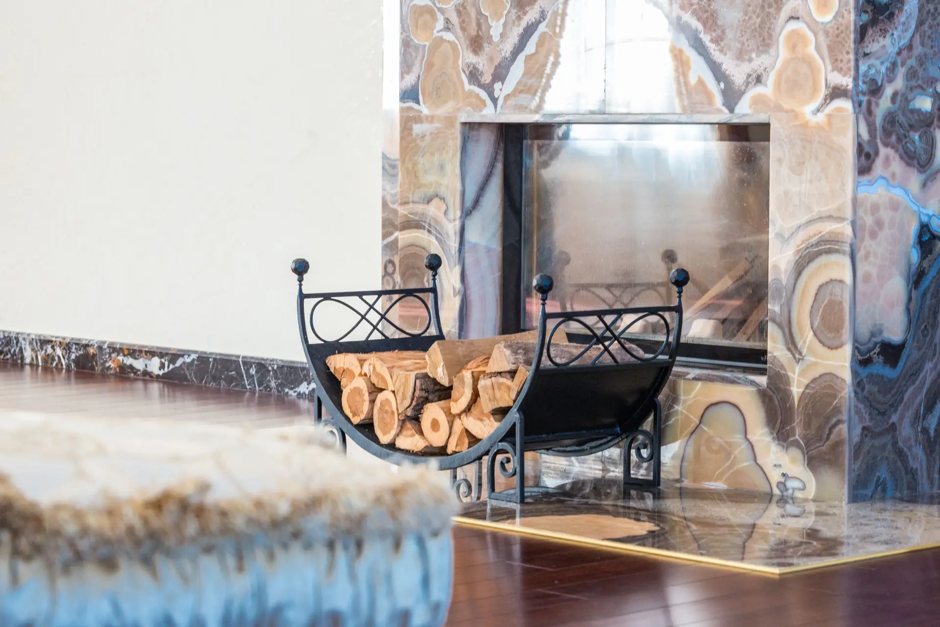 Bespoke luxury fireplace with custom masonry